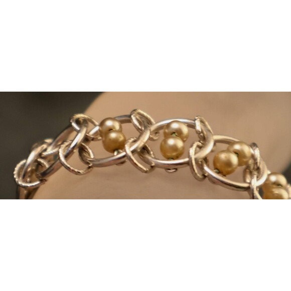 Vintage Goldette Pearl Bracelet Spiral Donut Links - Picture 4 of 6